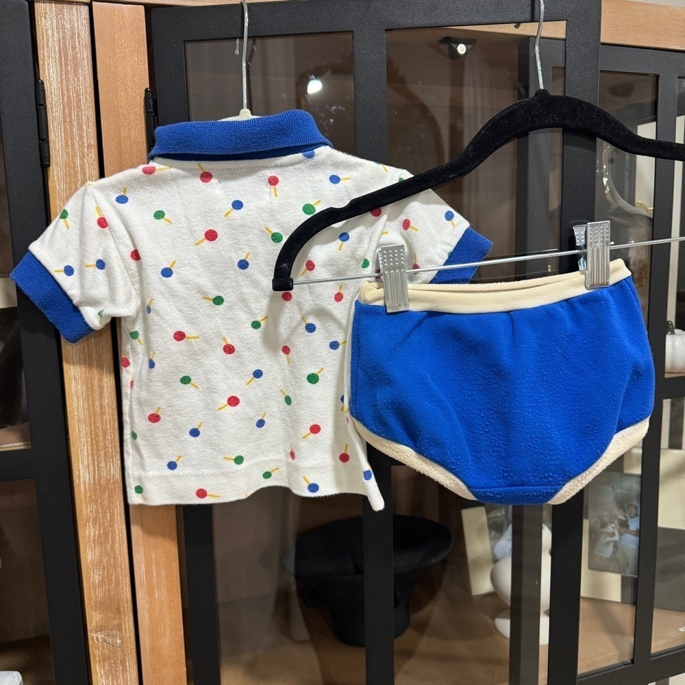 80s Vintage Florence Eiseman baby boy set polo shorts appliqué embroidery sucker - Picture 8 of 8
